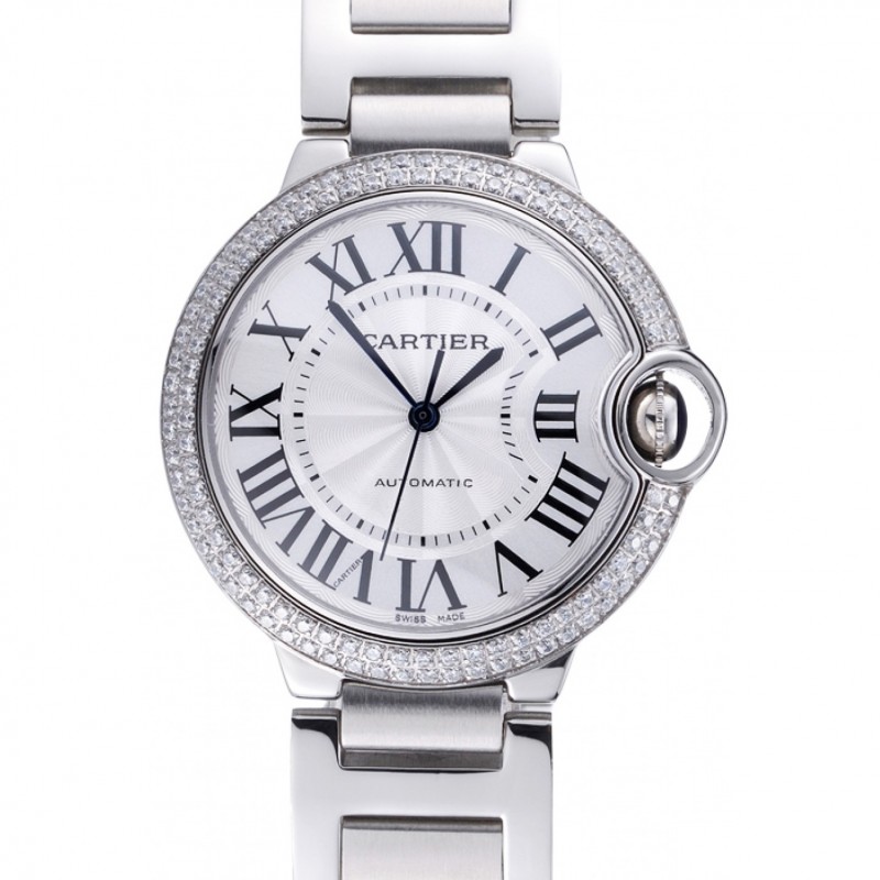 Eccellente Svizzero d’argento Cartier Ballon Bleu Dial Bracciale in acciaio inossidabile della cassa del diamante